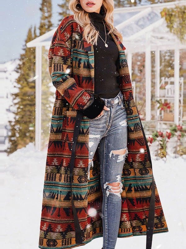 Reversible Printed Lapel Long Coat