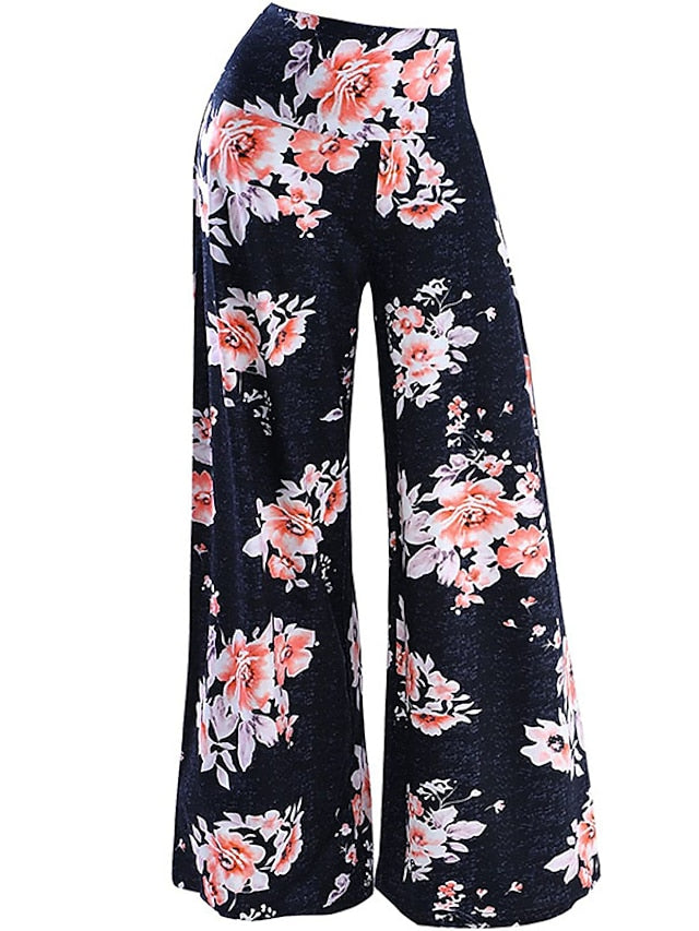 Womenâ€˜s Wide Leg Yoga Pants Dancewear High Waist Bottoms Quick Dry Floral Stripes Rosy Pink Grey Dark Blue Yoga Pilates Dance Sports Activewear Micro-elastic Loose / Athletic Casual - LuckyFash™