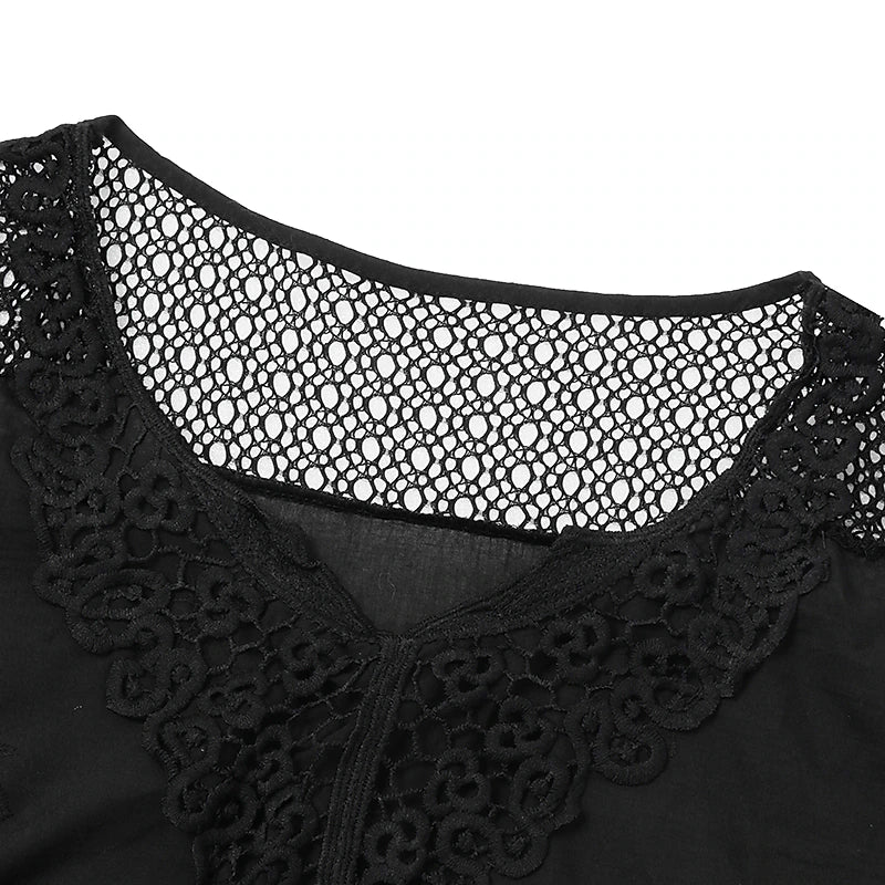 Women's Shirt Lace Shirt Blouse Eyelet top Plain Daily Going out Weekend Embroidered Black Short Sleeve Streetwear Basic Casual V Neck Summer Spring