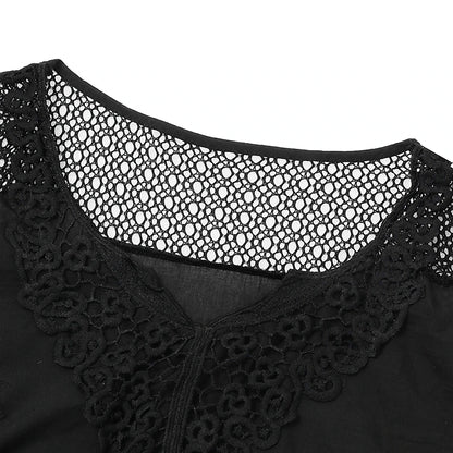 Women's Shirt Lace Shirt Blouse Eyelet top Plain Daily Going out Weekend Embroidered Black Short Sleeve Streetwear Basic Casual V Neck Summer Spring