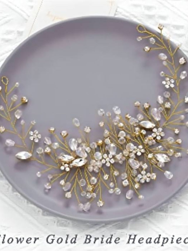 Bride Flower Wedding Hair Vine Crystal Bridal Hair Piece Rhinestone Party Hair Accessories Leaf Hair Jewelry Bead Headpiece for Women and Girls - LuckyFash™