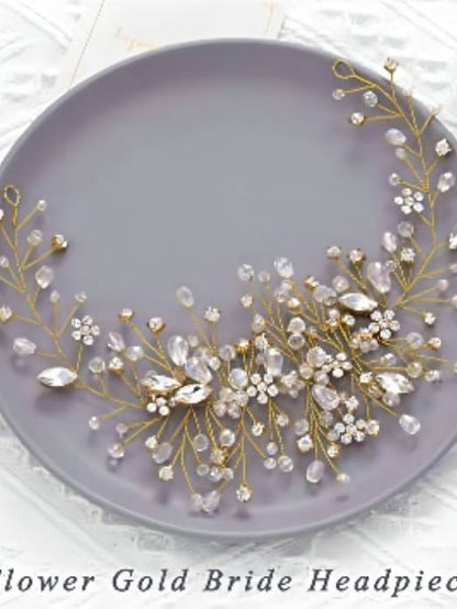 Bride Flower Wedding Hair Vine Crystal Bridal Hair Piece Rhinestone Party Hair Accessories Leaf Hair Jewelry Bead Headpiece for Women and Girls - LuckyFash™