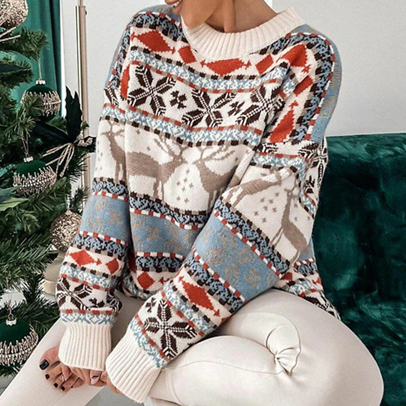 Women's Ugly Christmas Sweater Pullover Sweater Jumper Crochet Knit Knitted Animal Crew Neck Stylish Casual Outdoor Christmas Winter Fall Green Brown S M L / Long Sleeve / Weekend / Holiday