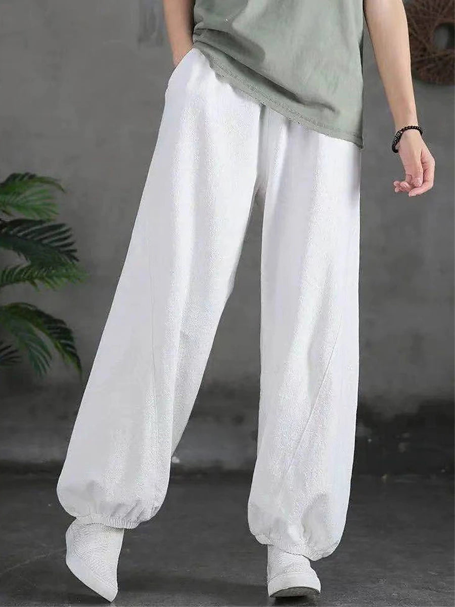 Women's Sweatpants Linen Cotton Blend Plain Light Yellow Black Vacation High Waist Full Length Street Daily Fall Winter