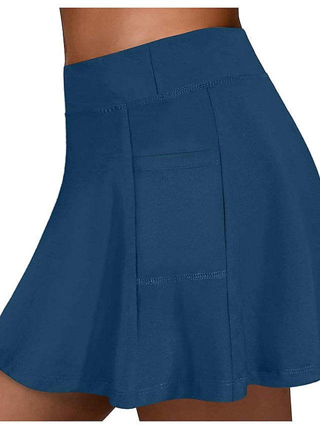 women's tennis skirts run yoga inner shorts elastic sports golf pockets skirts blue - LuckyFash™