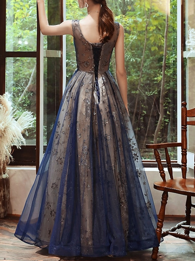 A-Line Prom Dresses Glittering Dress Evening Party Floor Length Sleeveless Scoop Neck Organza with Sequin 2023 - LuckyFash™