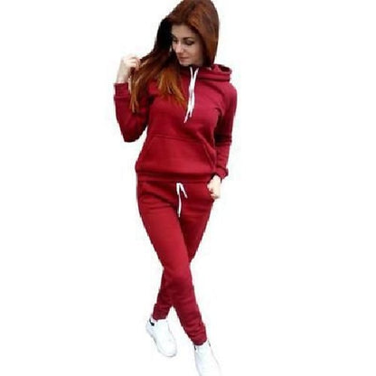 Women's Tracksuit Sweatsuit Winter Lace up Drawstring Solid Color Hoodie claret Pink Fleece Yoga Running Sport Activewear / Athletic / Athleisure