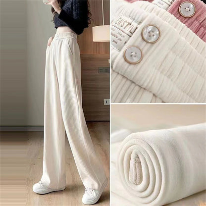 Women‘s Fleece Pants Wide Leg Pants Trousers Full Length Baggy Micro-elastic High Waist Fashion Streetwear Outdoor Street Black White S M Fall Winter