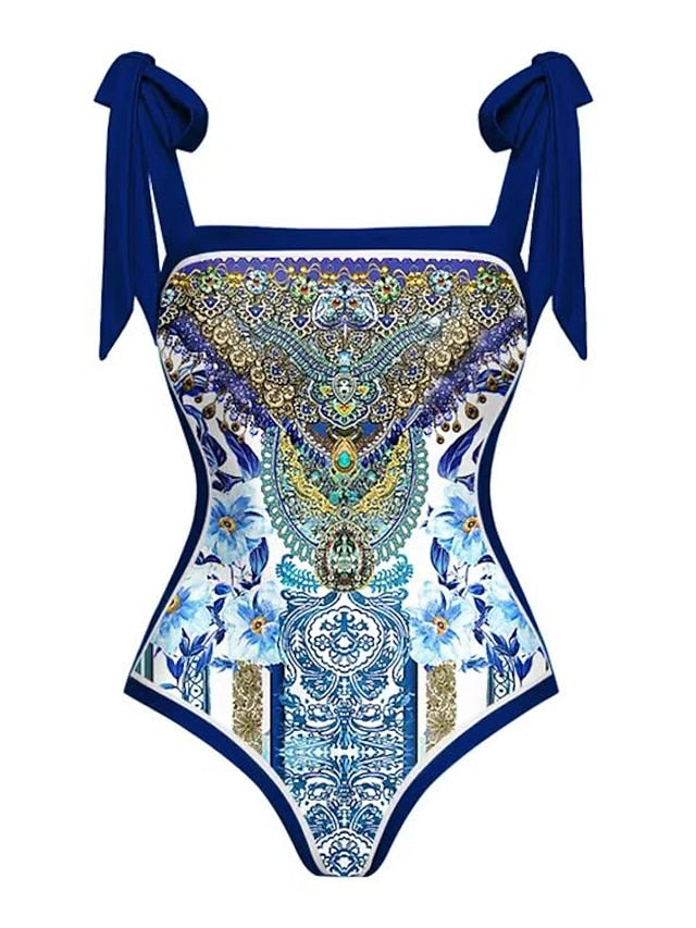 Women's Swimwear One Piece Beach Bottom Normal Swimsuit 2 Piece Printing Graphic Yellow Royal Blue Blue Sky Blue Bodysuit Bathing Suits Sports Beach Wear Summer - LuckyFash™