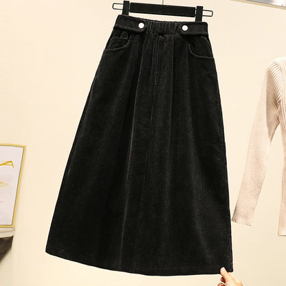 Women's Skirt A Line Midi High Waist Skirts Pocket Solid Colored Street Daily Winter Corduroy Fashion Casual Black Brown