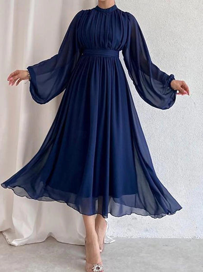 Women's White Dress Casual Dress Swing Dress Long Dress Maxi Dress Ruched Date Elegant Streetwear Stand Collar Long Sleeve Black White Pink Color