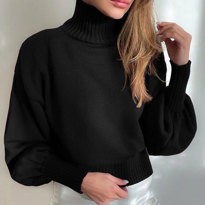 Women's Pullover Sweater Jumper Turtleneck Stand Collar Ribbed Knit Cotton Oversized Summer Fall Outdoor Daily Going out Stylish Casual Soft Long Sleeve Solid Color Black White Wine S M L