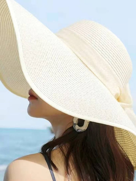 Ladies Summer Ribbon Hats Elegant Straw Hats For Women Beach Seaside Vacation Foldable Sun Hat Sun Floppy Visor - LuckyFash™