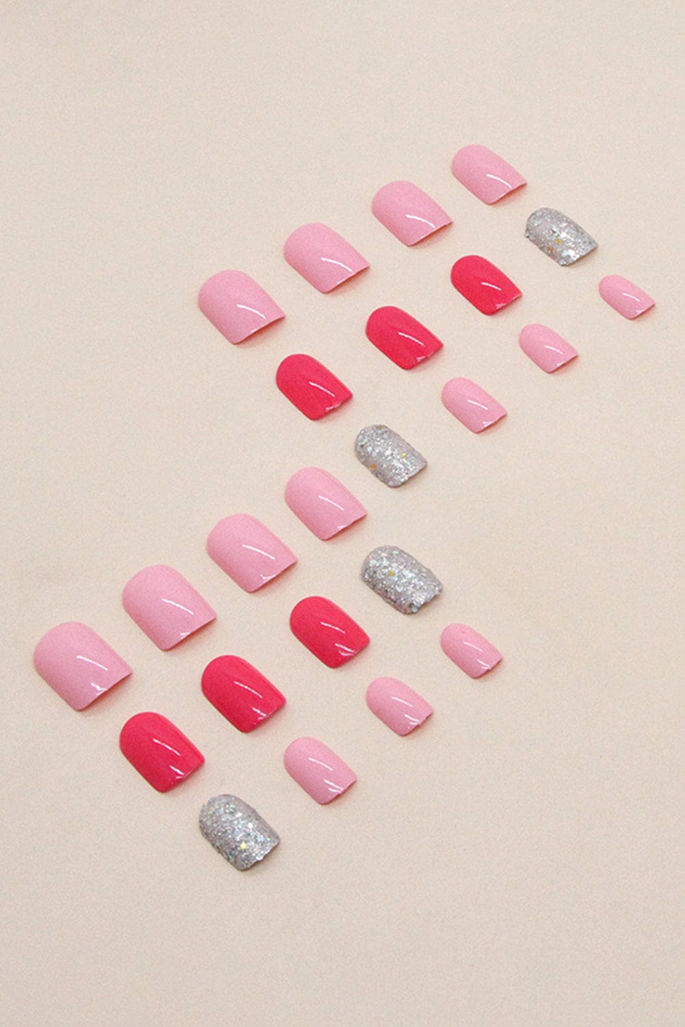 Rose Red 24pcs Glitter Mixed Nail Sticker Set