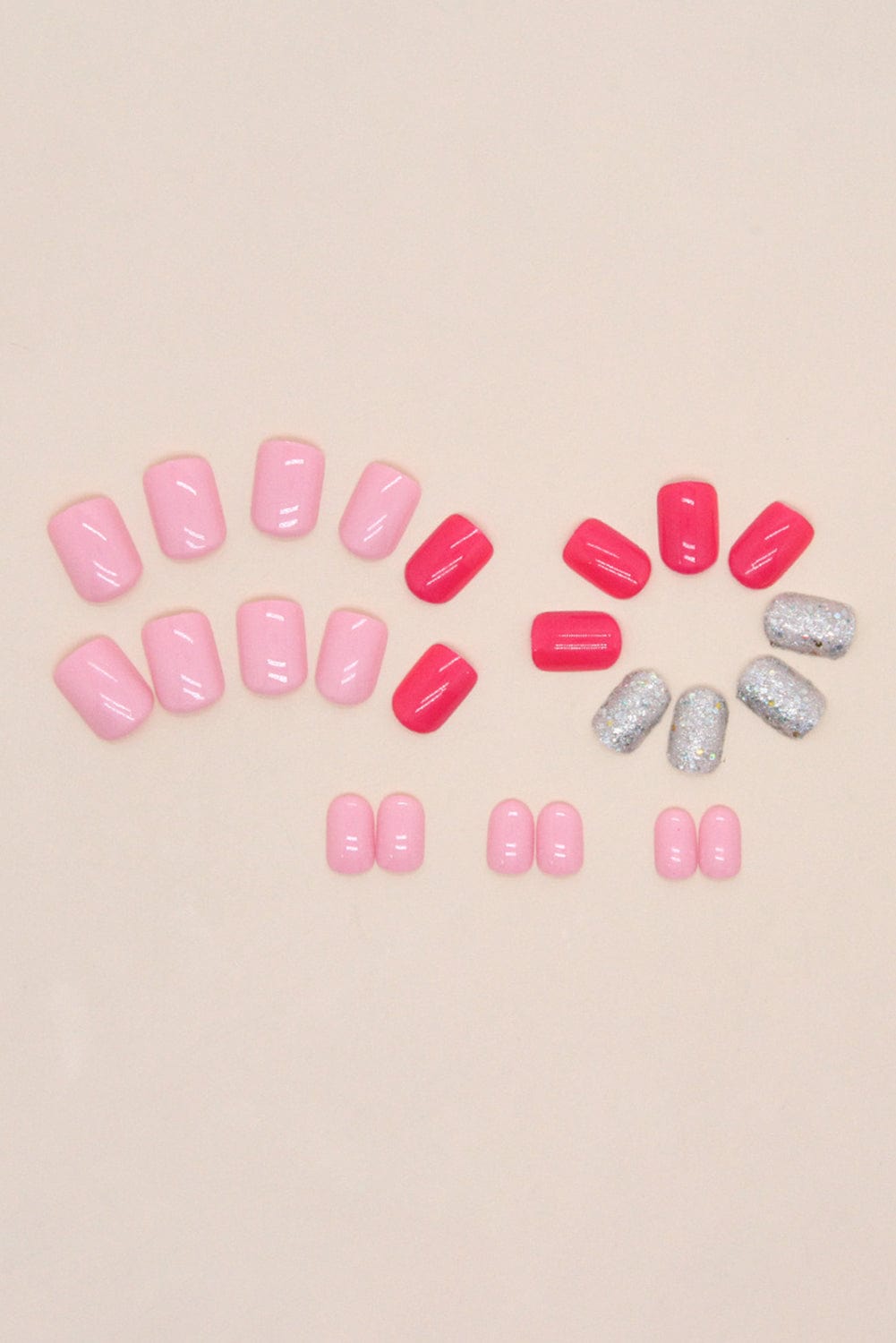 Rose Red 24pcs Glitter Mixed Nail Sticker Set