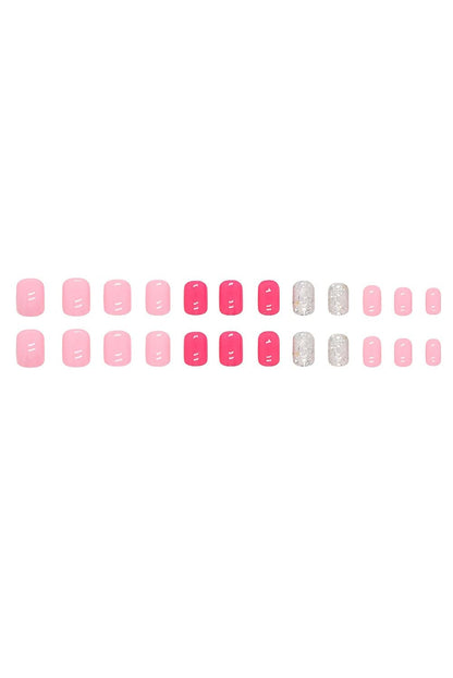 Rose Red Sparkling Nail Art Sticker Set - 24 Pieces