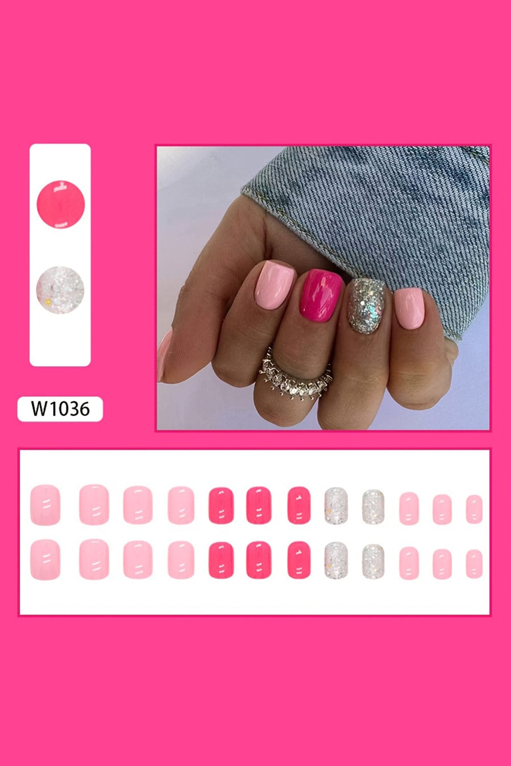 Rose Red Sparkling Nail Art Sticker Set - 24 Pieces