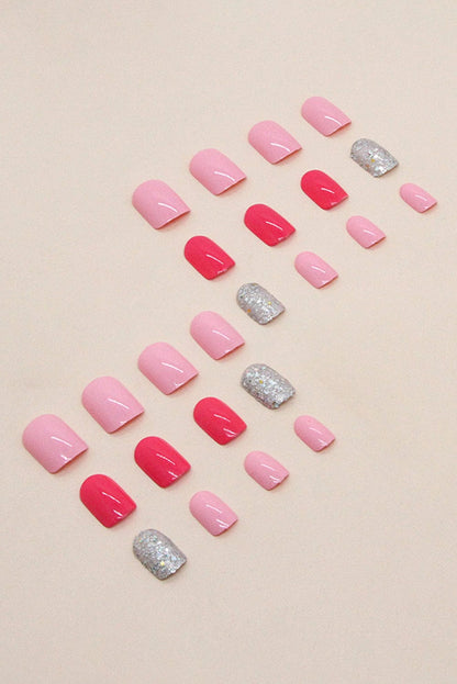 Rose Red Sparkling Nail Art Sticker Set - 24 Pieces