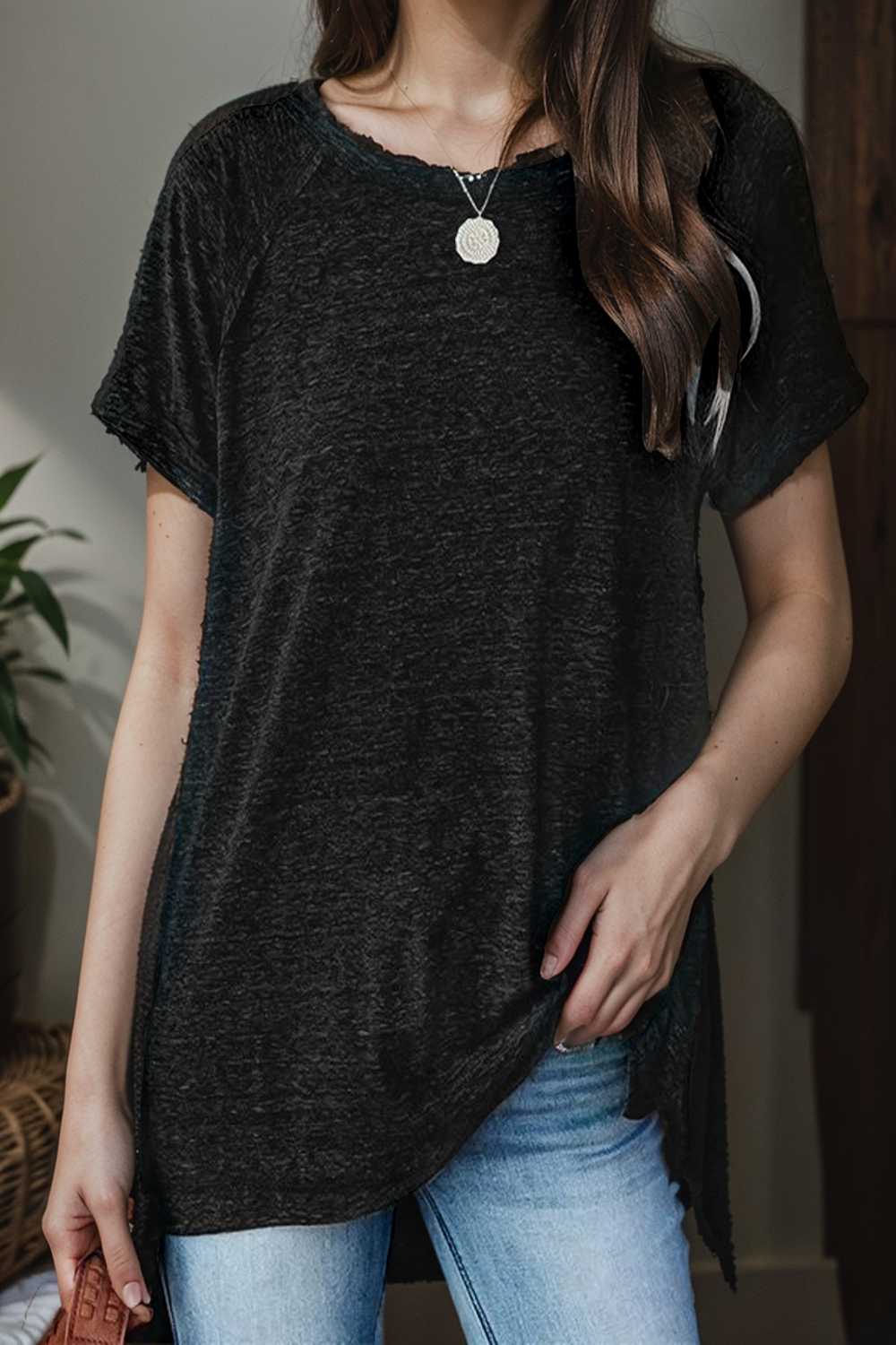 round neck solid loose short sleeve t shirt 109019