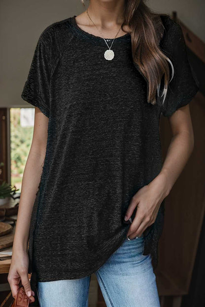round neck solid loose short sleeve t shirt 106620