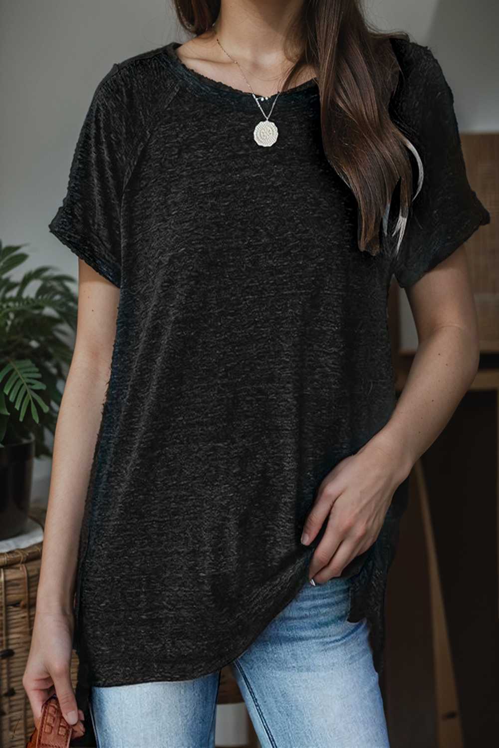 round neck solid loose short sleeve t shirt 149847