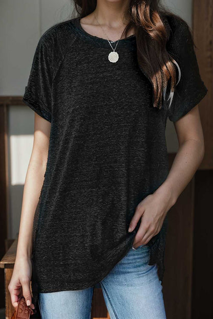 round neck solid loose short sleeve t shirt 107648