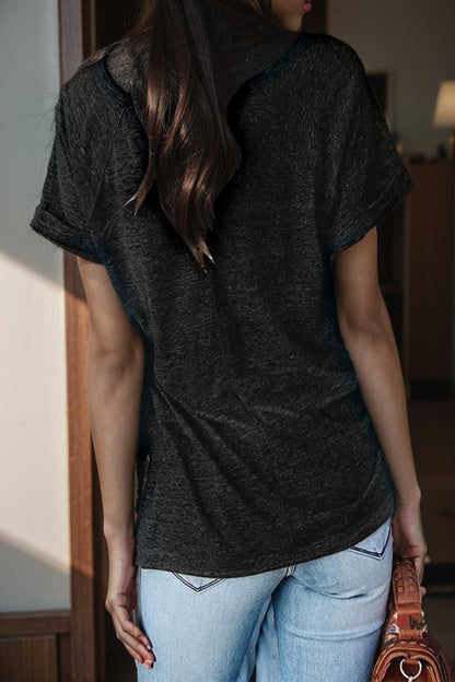 round neck solid loose short sleeve t shirt 107334