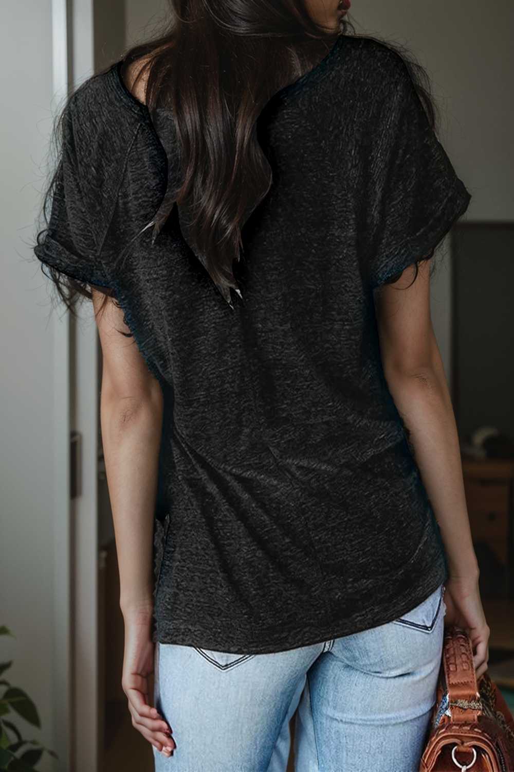 round neck solid loose short sleeve t shirt 108159