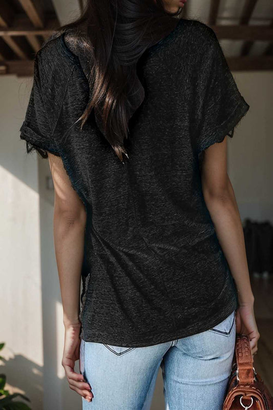round neck solid loose short sleeve t shirt 110305