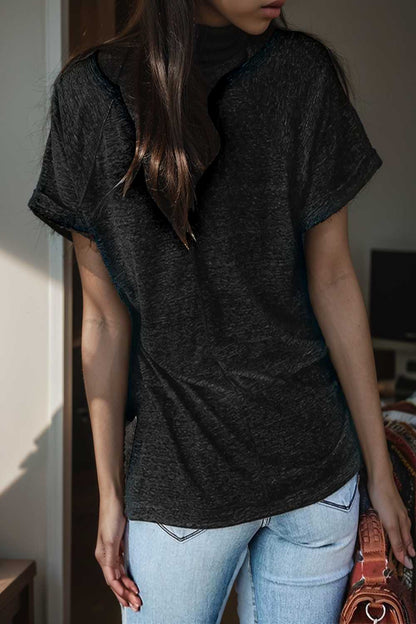 round neck solid loose short sleeve t shirt 110094