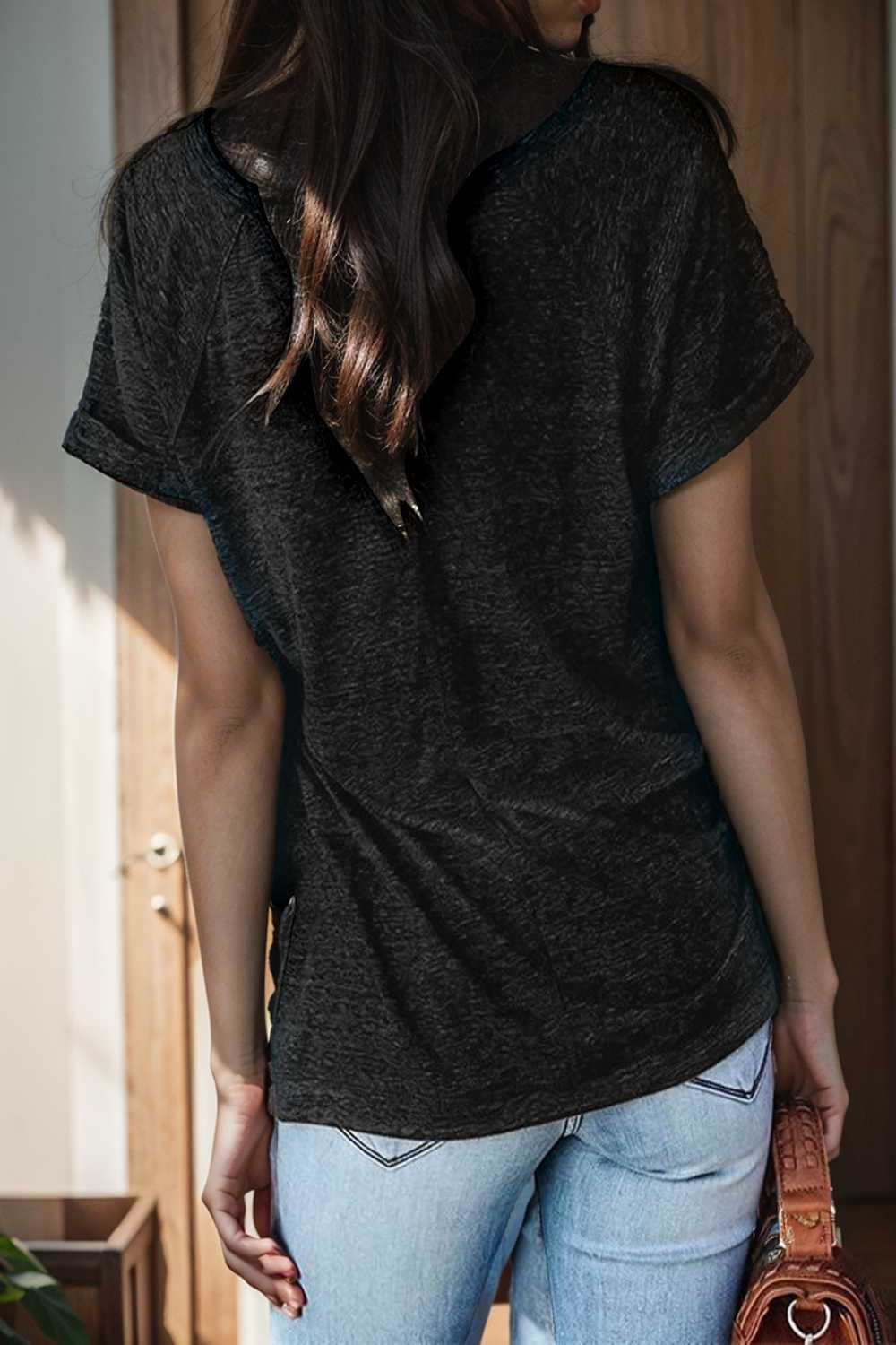 round neck solid loose short sleeve t shirt 109018