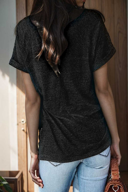 round neck solid loose short sleeve t shirt 109018