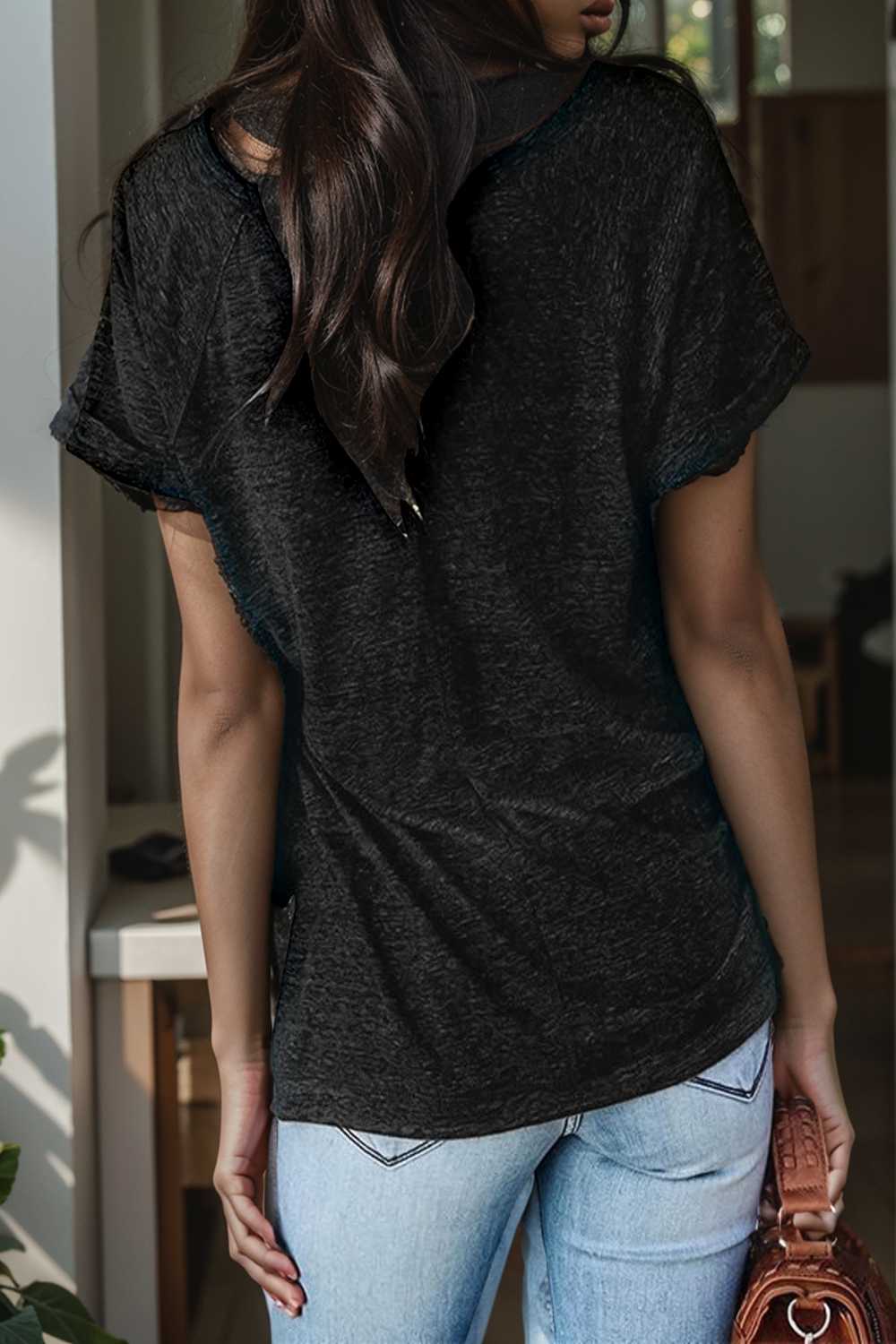 round neck solid loose short sleeve t shirt 107949