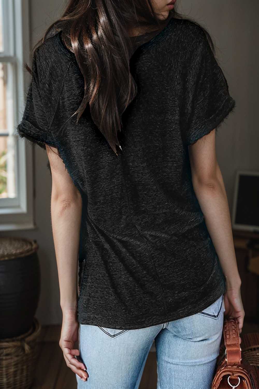 round neck solid loose short sleeve t shirt 111016