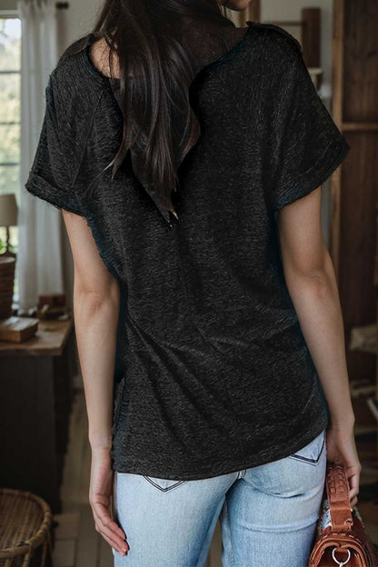 round neck solid loose short sleeve t shirt 111412