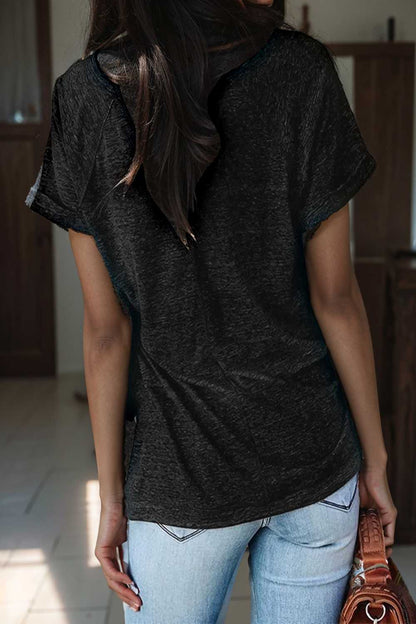 round neck solid loose short sleeve t shirt 149833