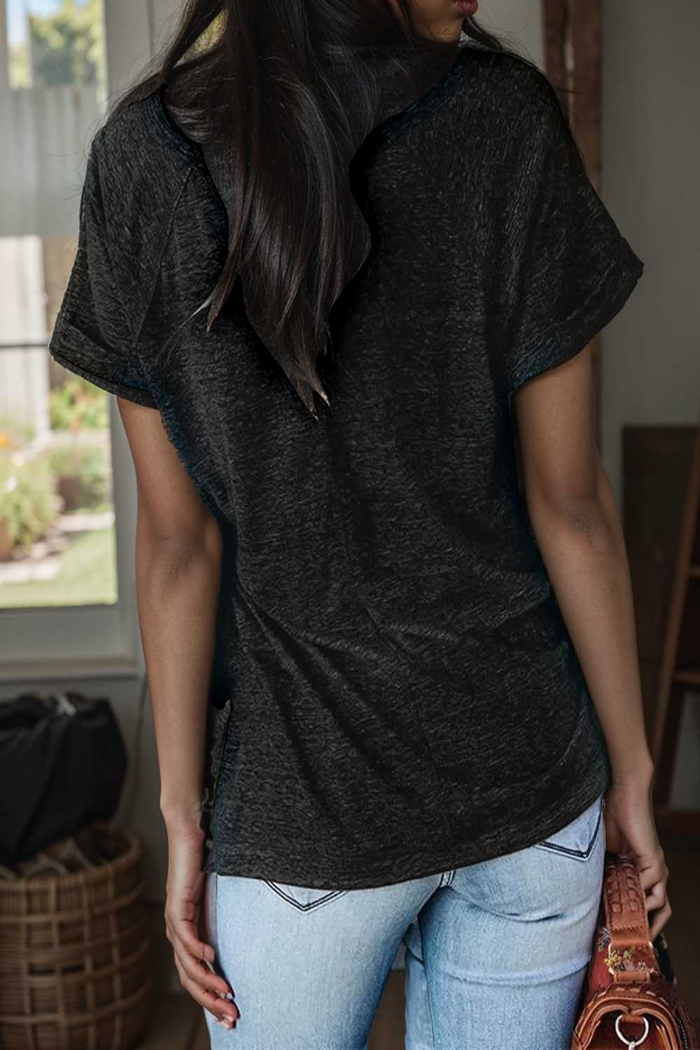 round neck solid loose short sleeve t shirt 111410