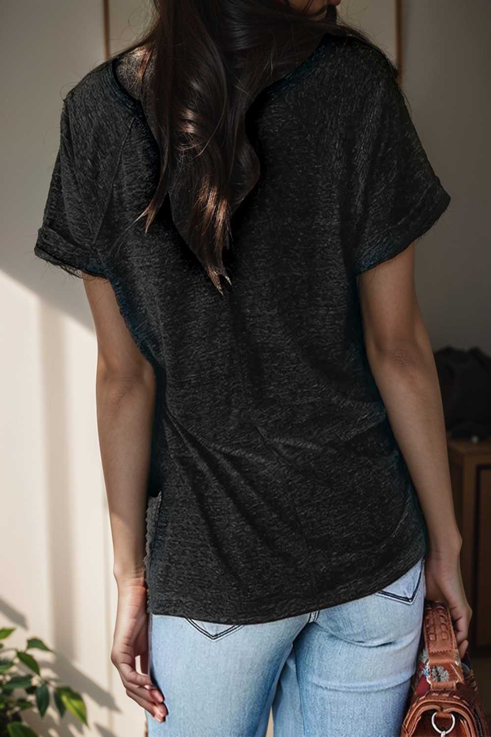 round neck solid loose short sleeve t shirt 107647