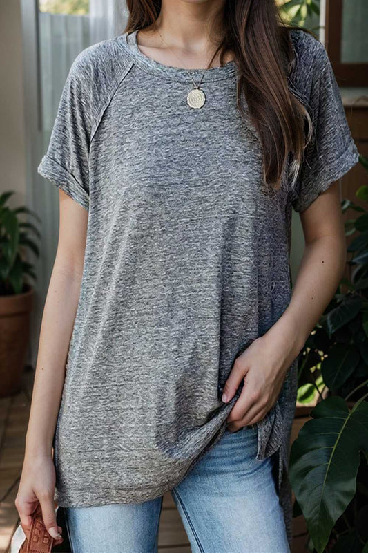 round neck solid loose short sleeve t shirt 111561