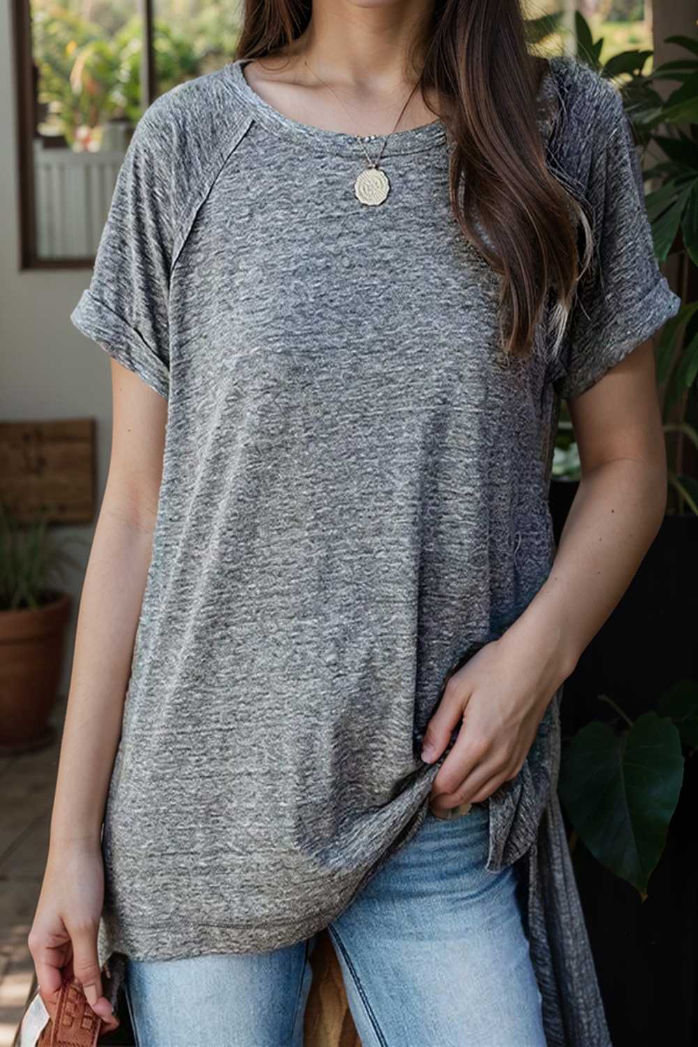 round neck solid loose short sleeve t shirt 109017
