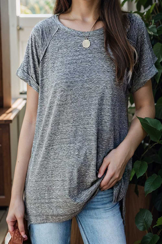 round neck solid loose short sleeve t shirt 107297