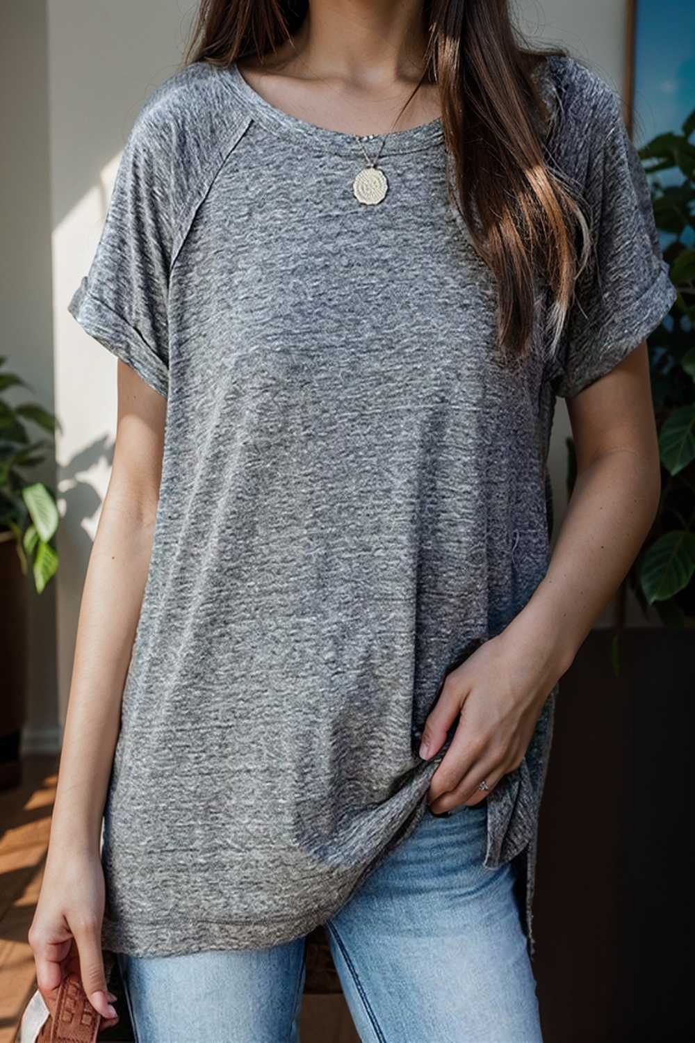 round neck solid loose short sleeve t shirt 110092