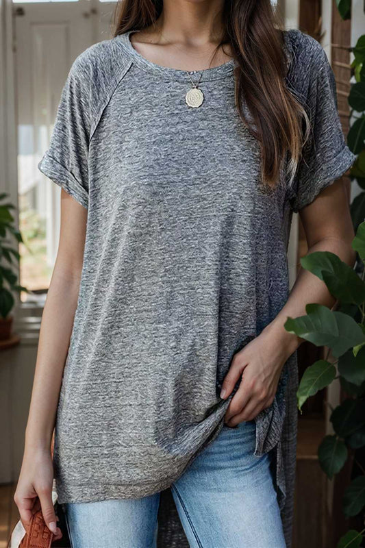 round neck solid loose short sleeve t shirt 111408