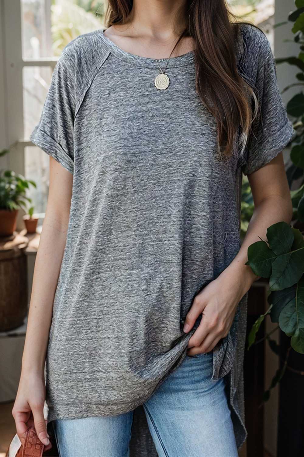 round neck solid loose short sleeve t shirt 106814