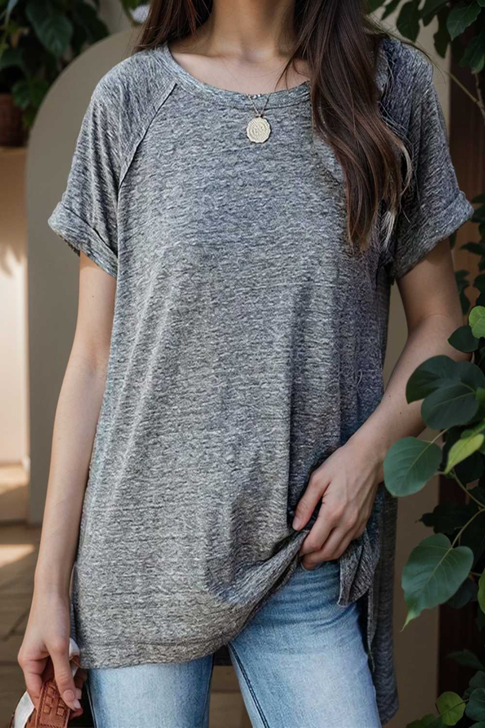 round neck solid loose short sleeve t shirt 106813