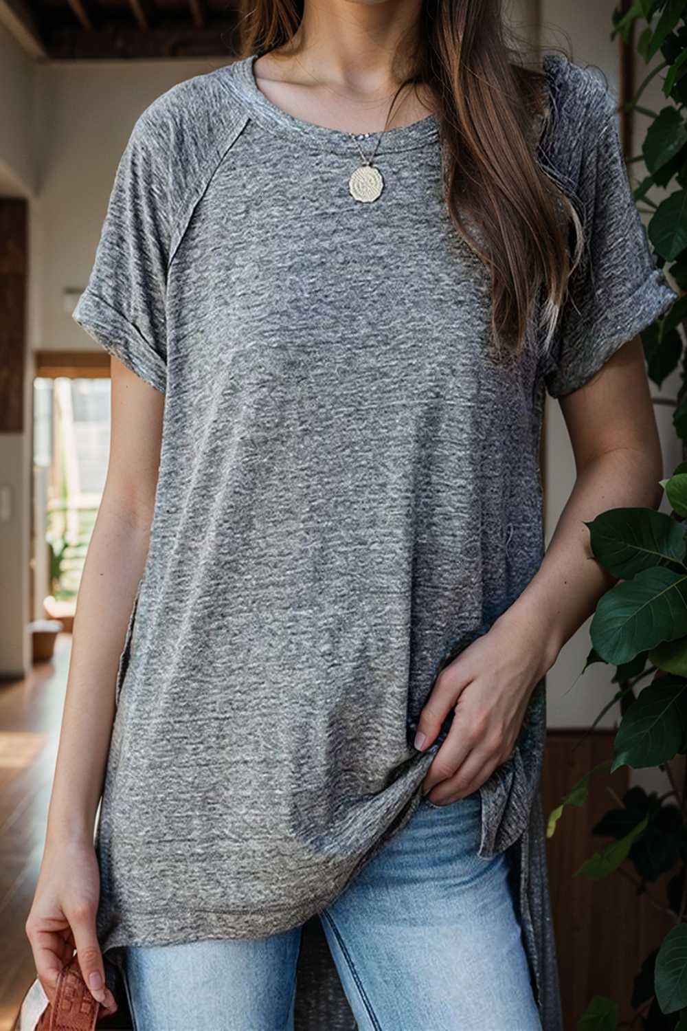 round neck solid loose short sleeve t shirt 106812