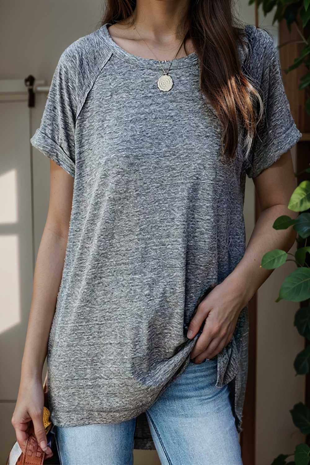 round neck solid loose short sleeve t shirt 106810
