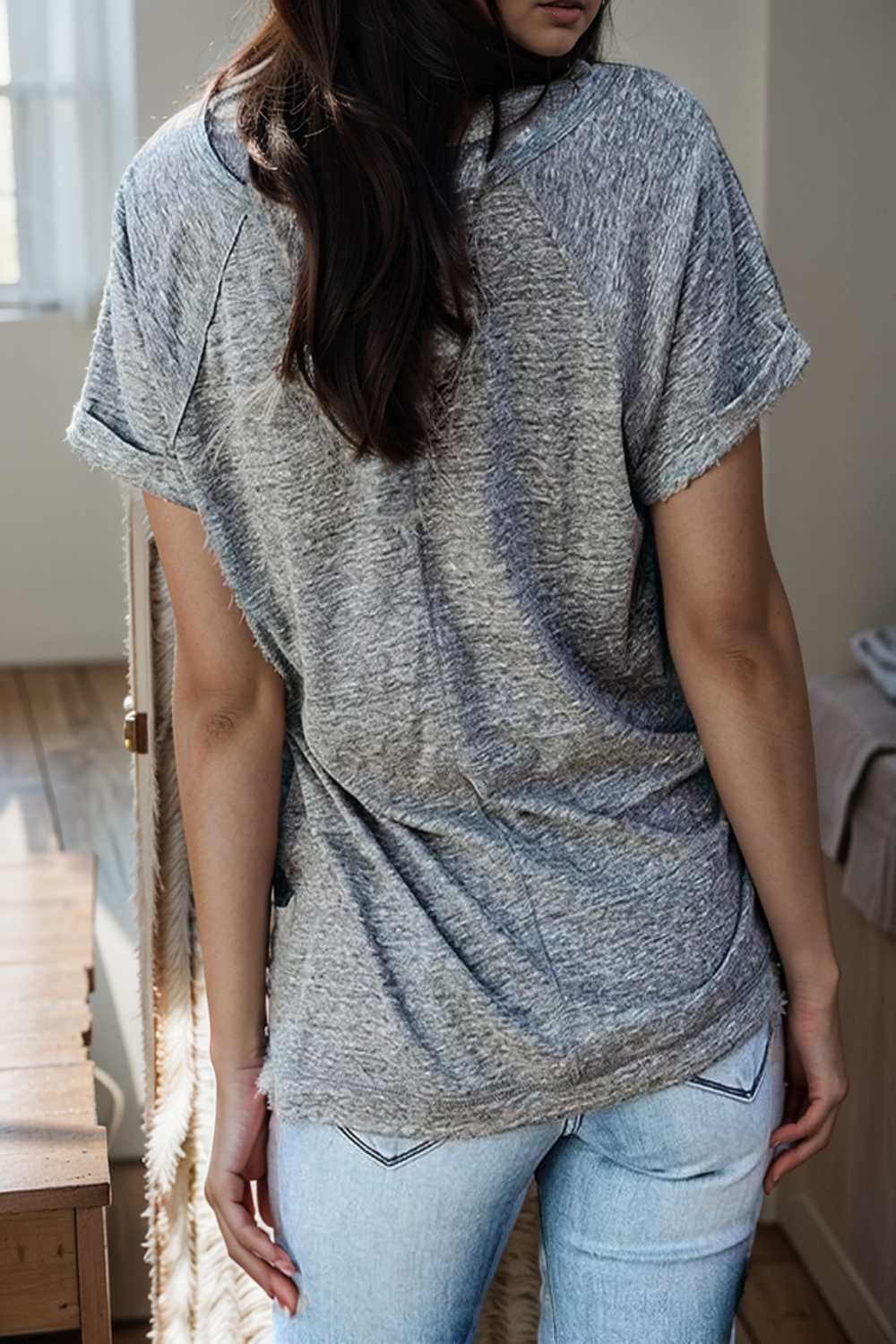 round neck solid loose short sleeve t shirt 106808