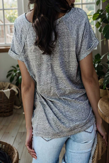 round neck solid loose short sleeve t shirt 110091
