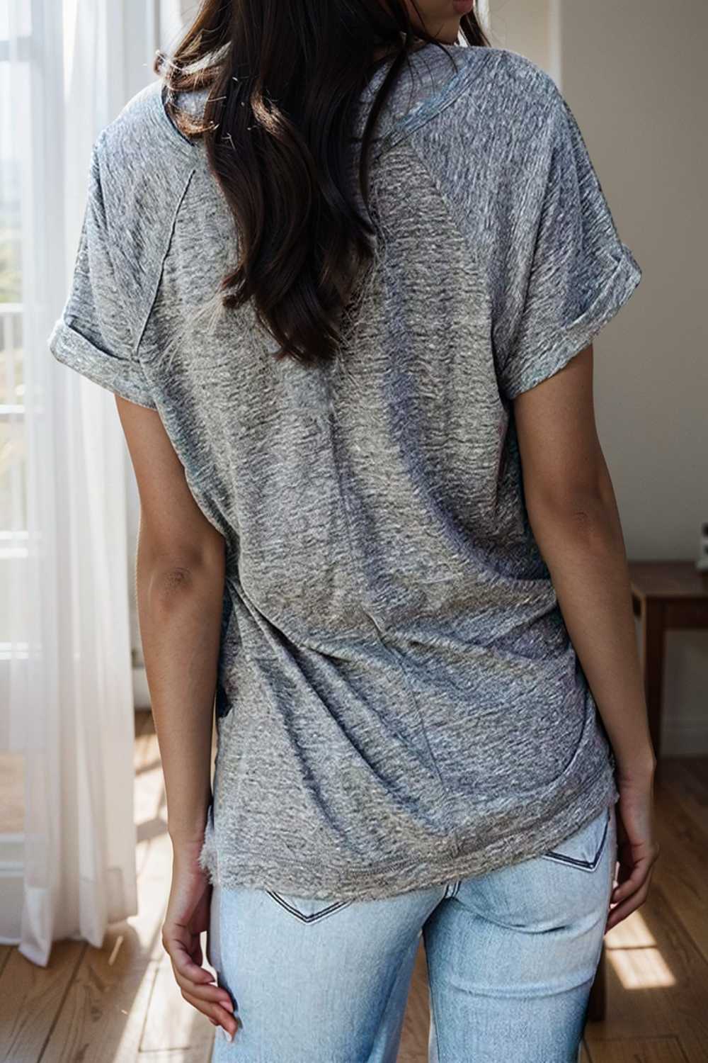 round neck solid loose short sleeve t shirt 106807